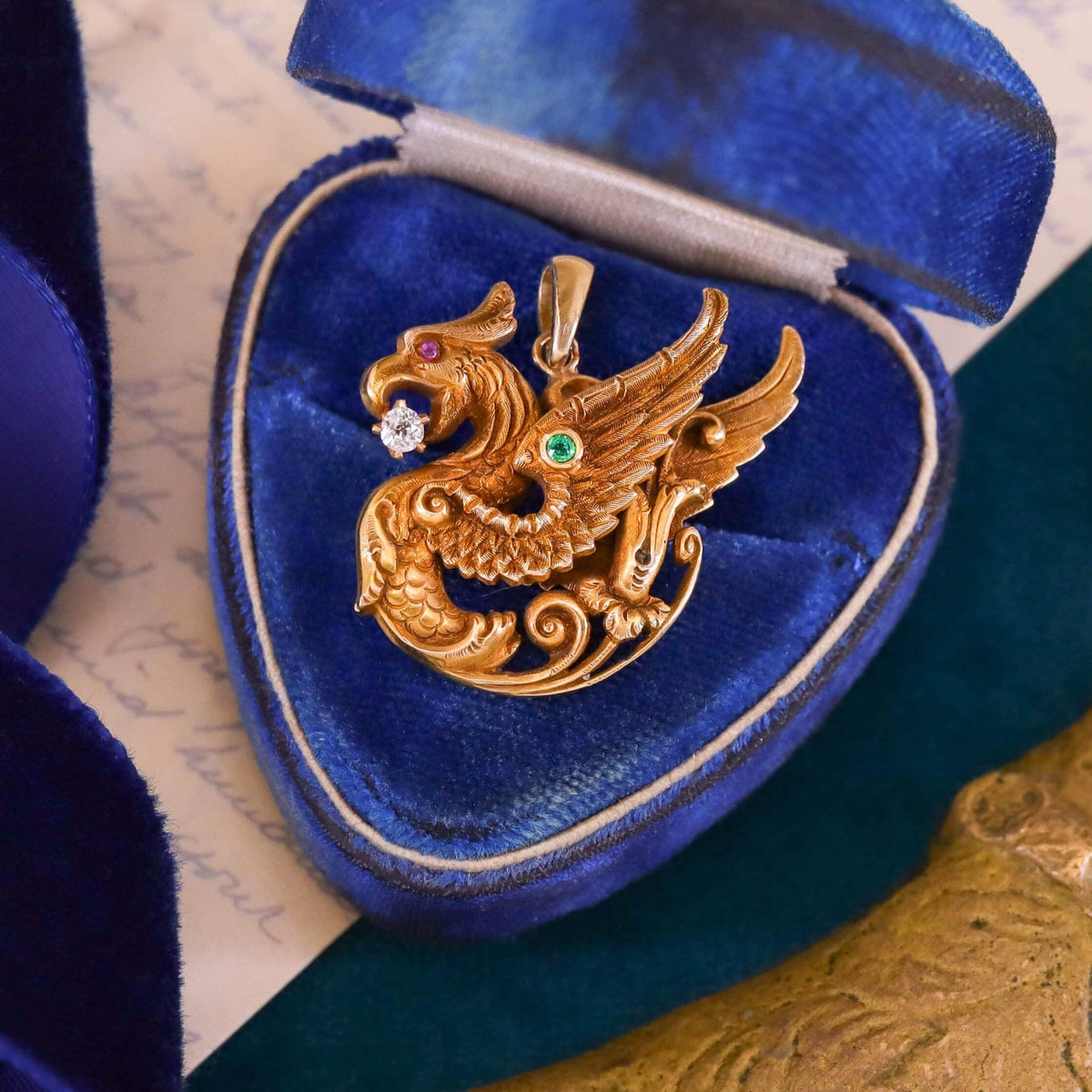 Antique Griffin Pendant of 14k Gold by Riker Brothers - Trademark Antiques