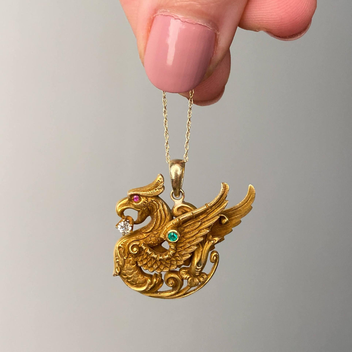 Antique Griffin Pendant of 14k Gold by Riker Brothers - Trademark Antiques