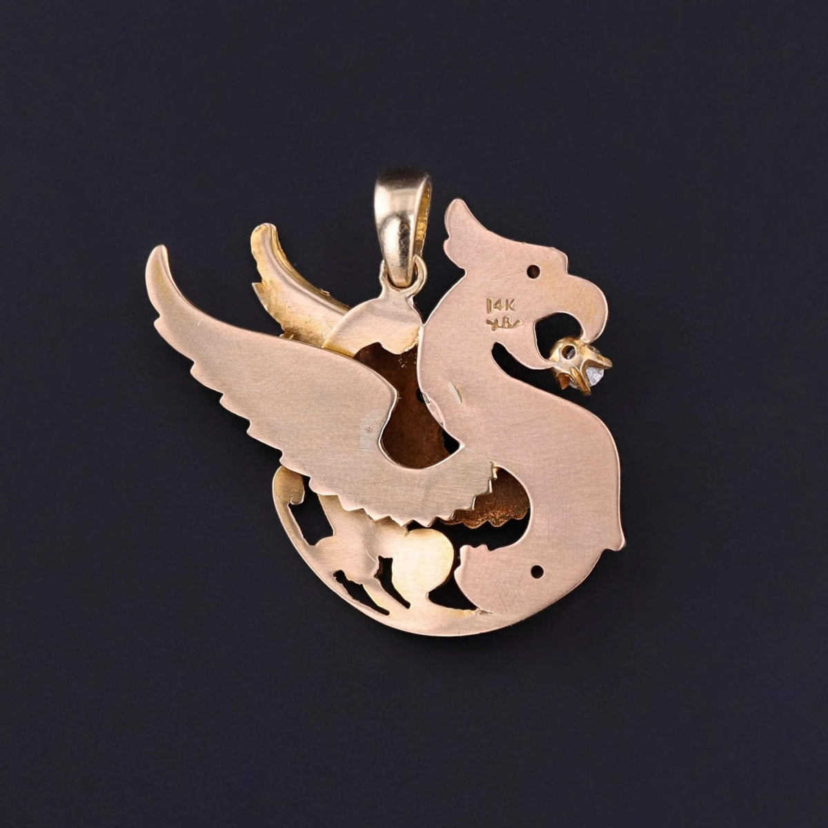 Antique Griffin Pendant of 14k Gold by Riker Brothers - Trademark Antiques