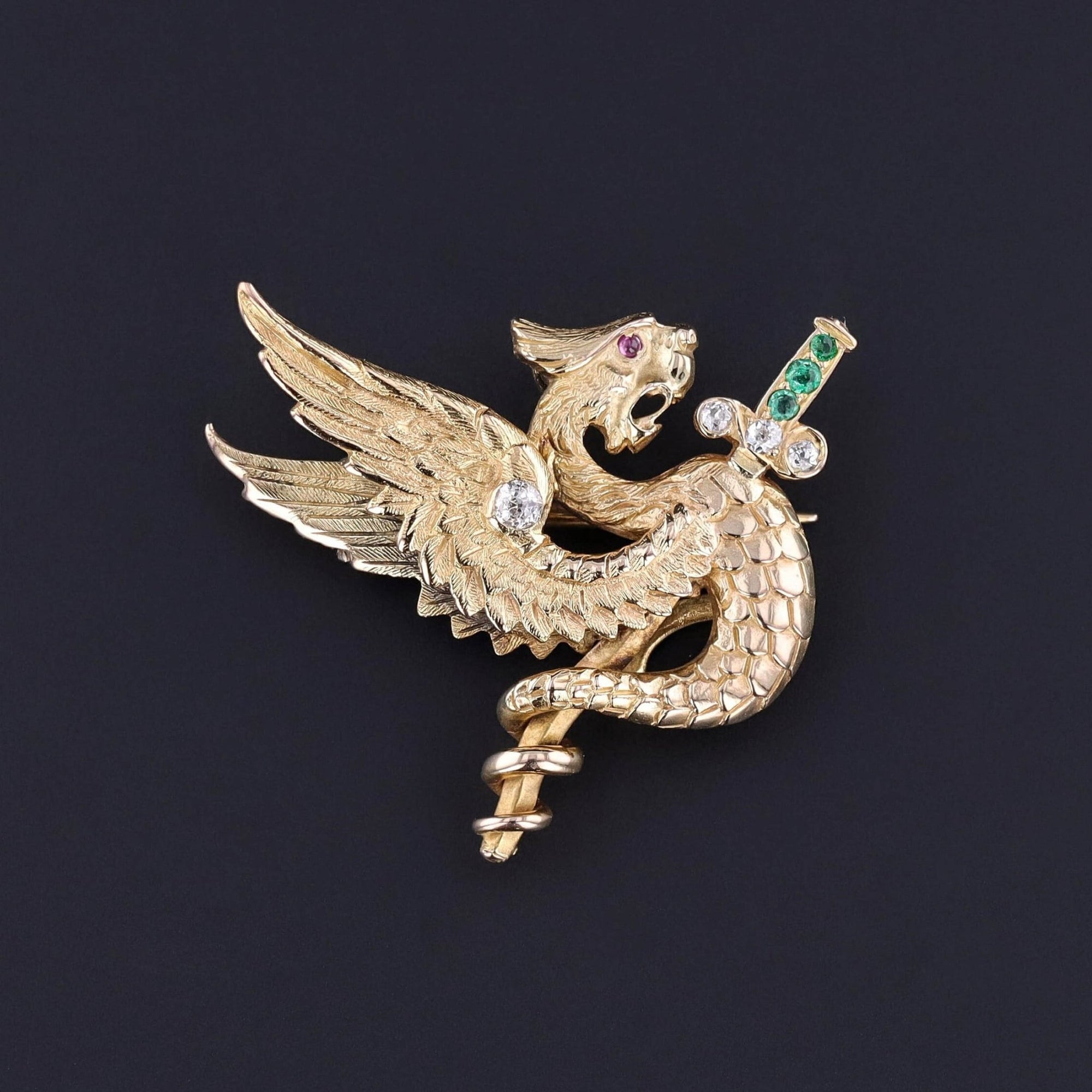 Antique Griffin Pin of 14k Gold - Trademark Antiques