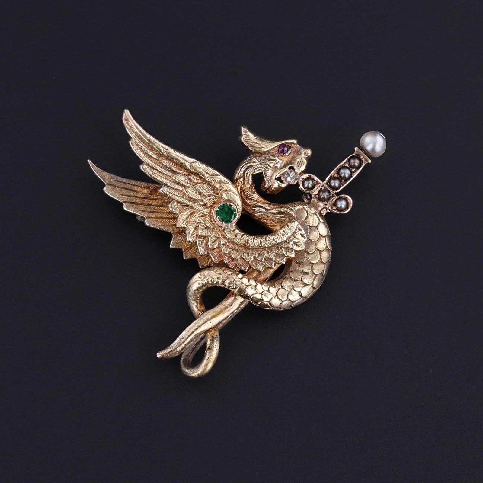 Antique Griffin Pin of 14k Gold - Trademark Antiques