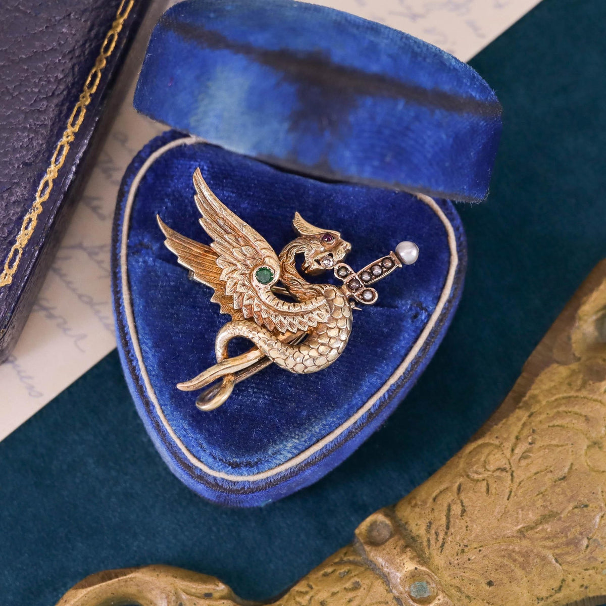 Antique Griffin Pin of 14k Gold - Trademark Antiques