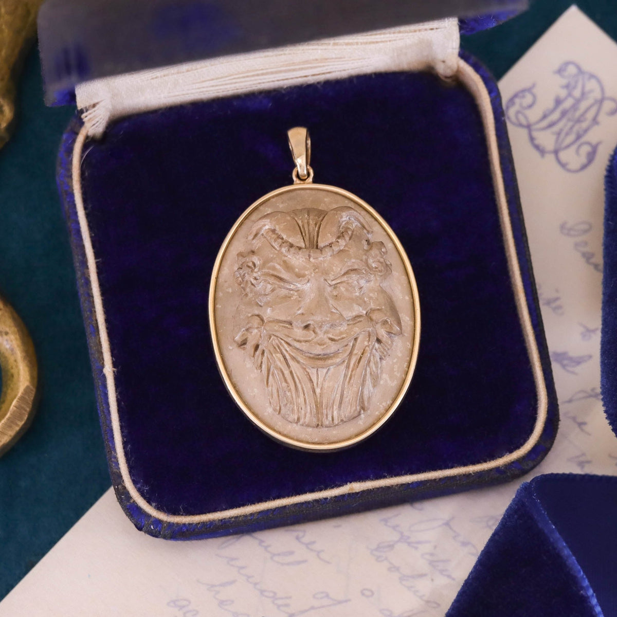 Antique Gryllos Lava Cameo Pendant of 14k Gold - Trademark Antiques