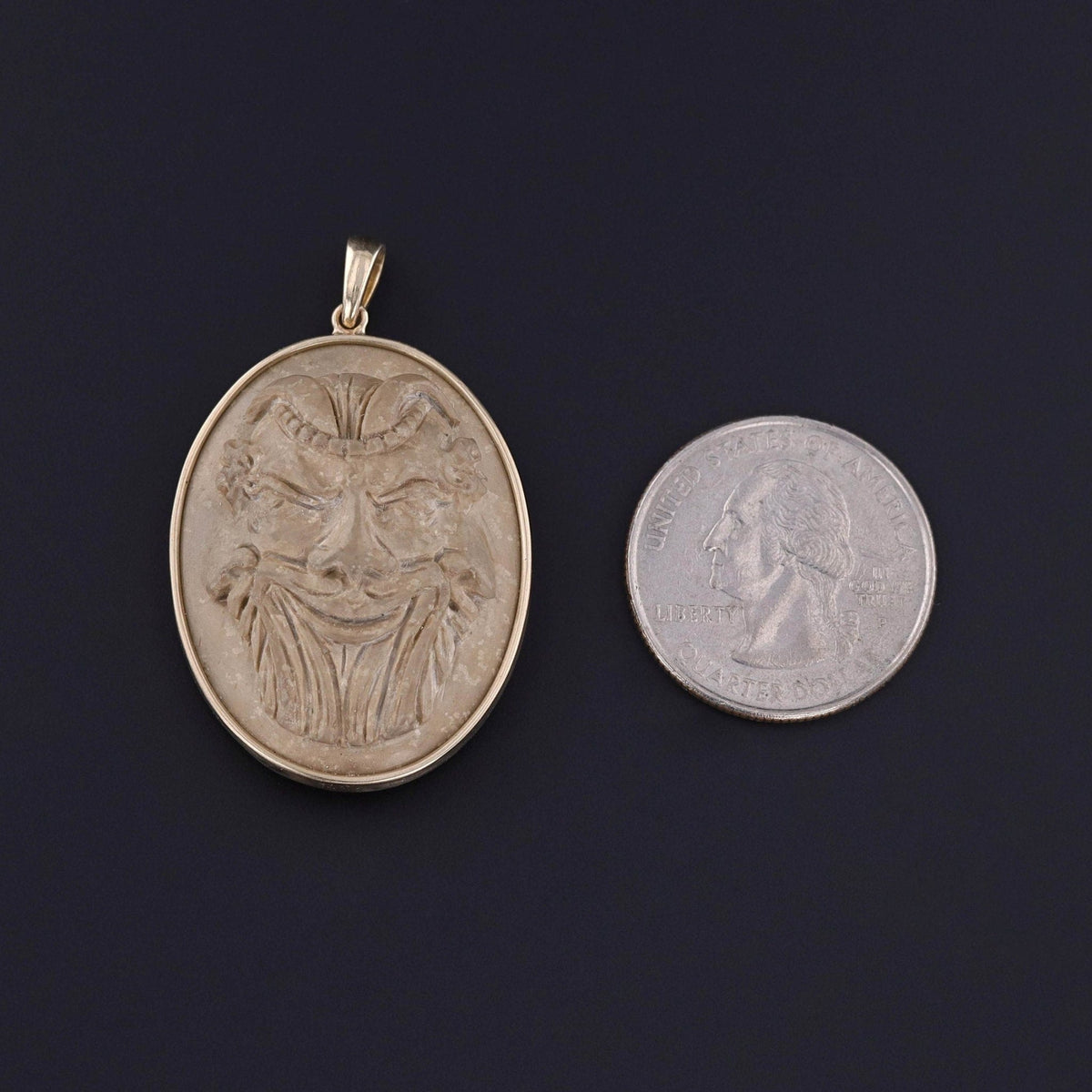 Antique Gryllos Lava Cameo Pendant of 14k Gold - Trademark Antiques