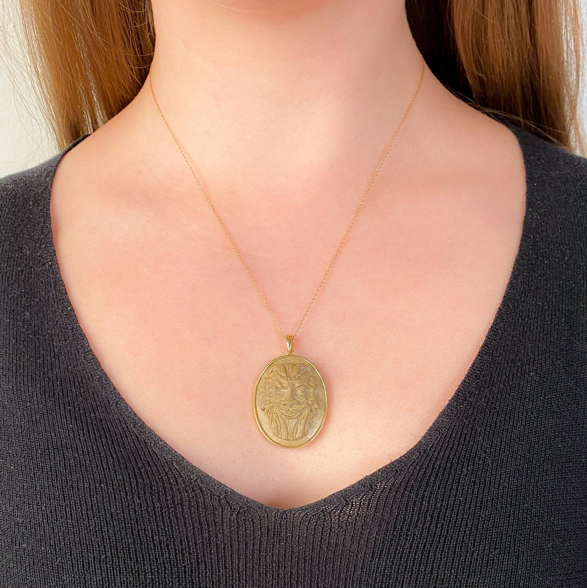 Antique Gryllos Lava Cameo Pendant of 14k Gold - Trademark Antiques