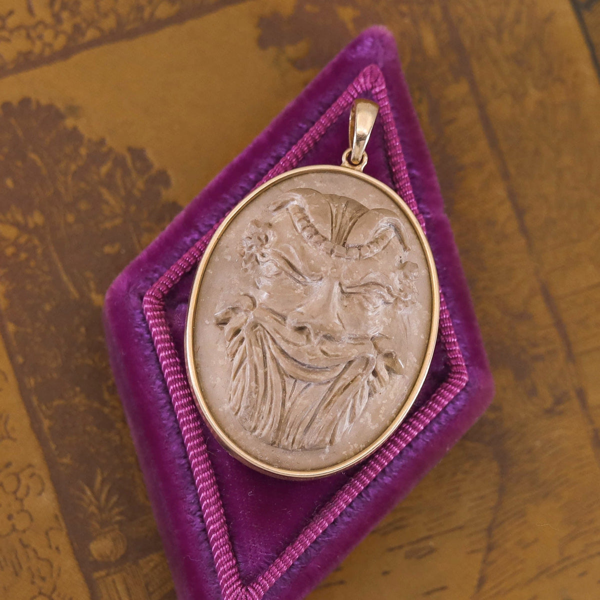 Antique Gryllos Lava Cameo Pendant of 14k Gold - Trademark Antiques