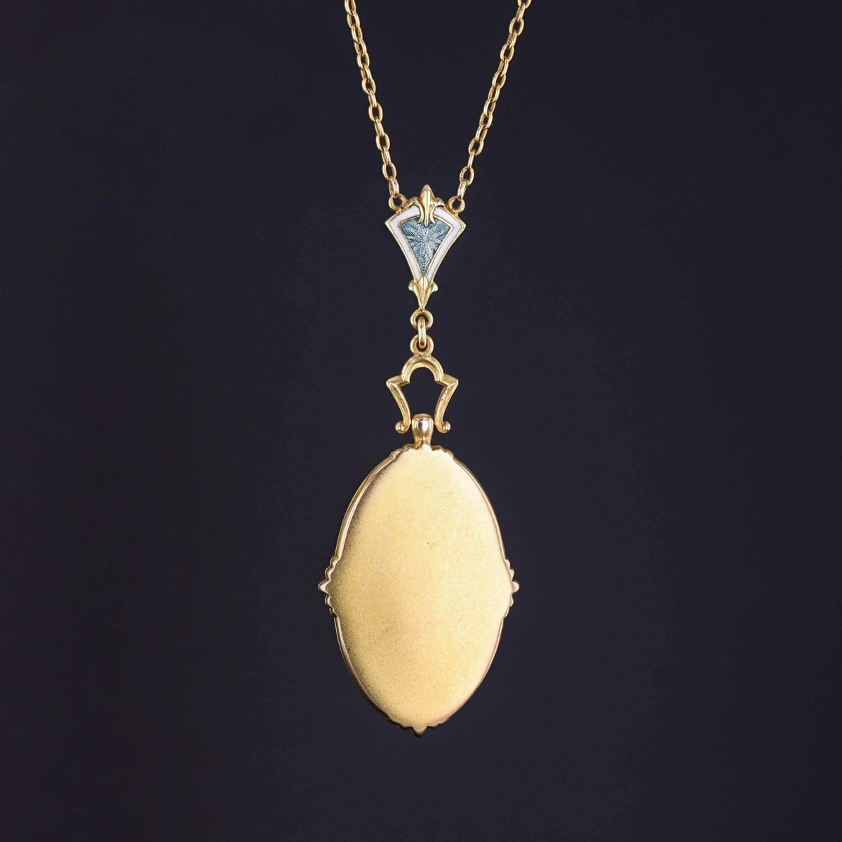 Antique Guilloche Enamel and Diamond Necklace of 14k Gold - Trademark Antiques