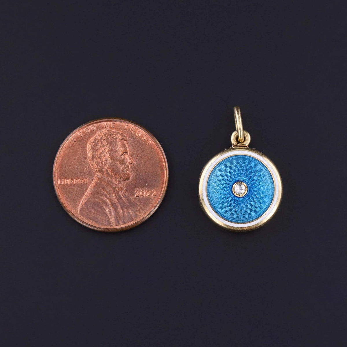 Antique Guilloche Enamel Locket Charm of 15k Gold - Trademark Antiques