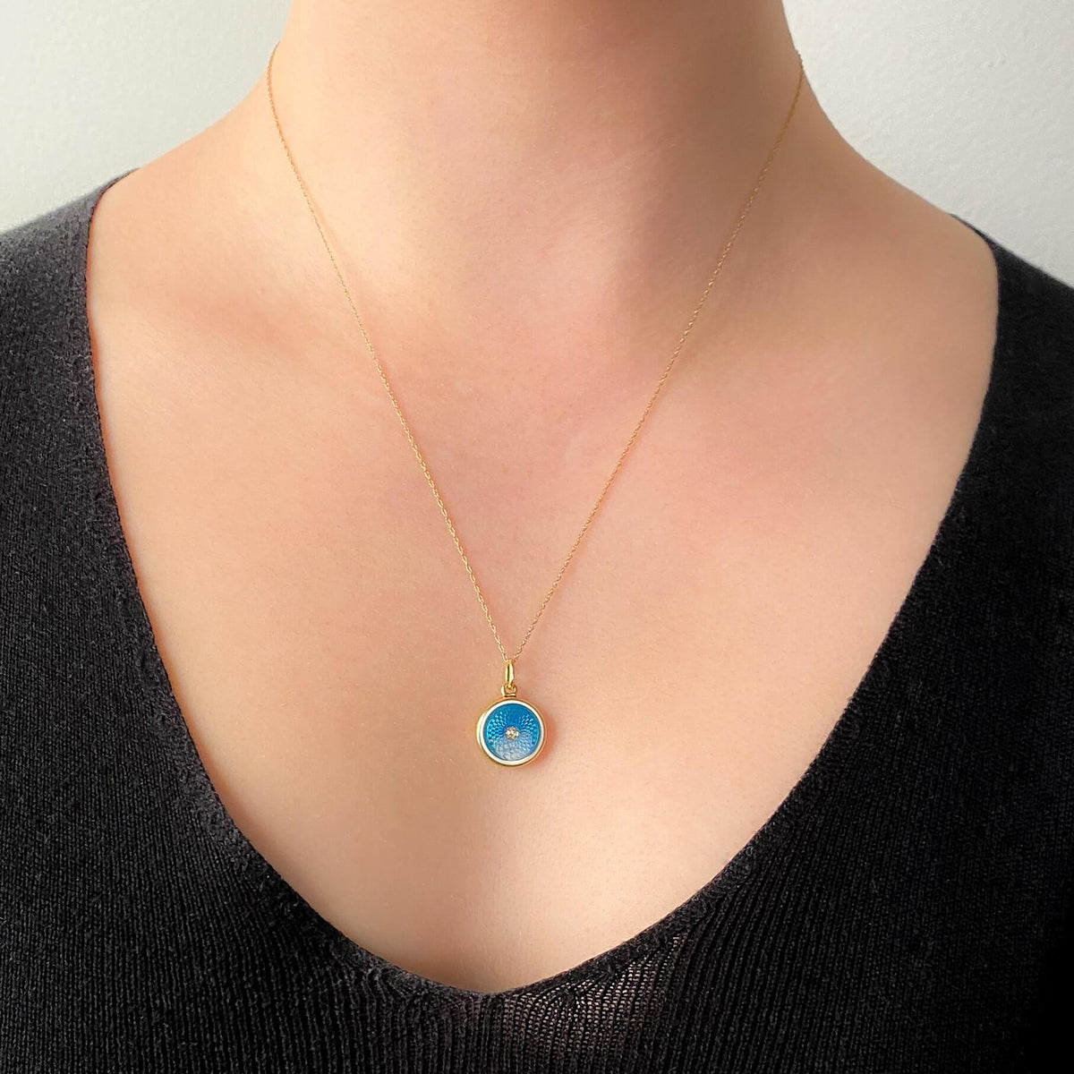 Antique Guilloche Enamel Locket Charm of 15k Gold - Trademark Antiques