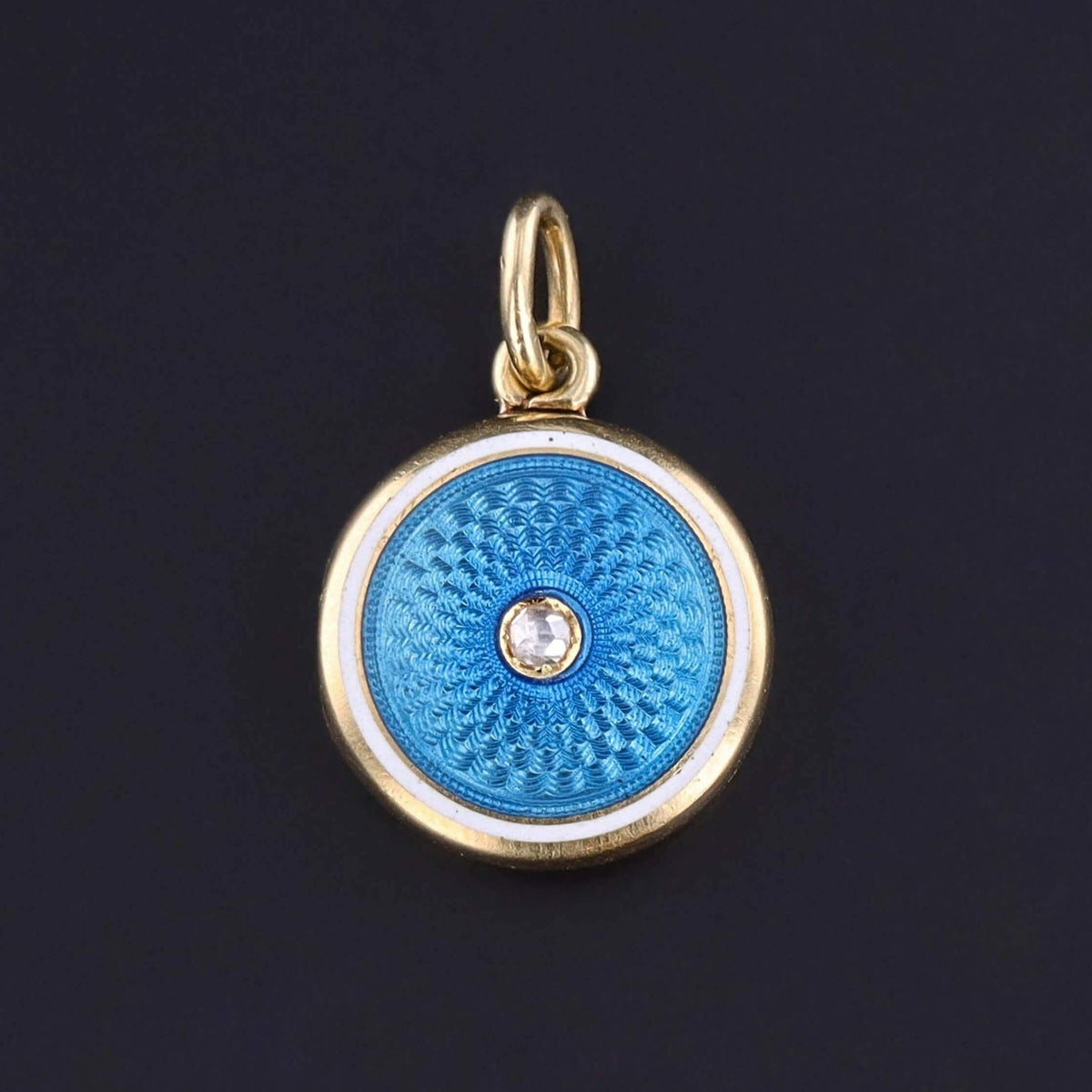 Antique Guilloche Enamel Locket Charm of 15k Gold - Trademark Antiques