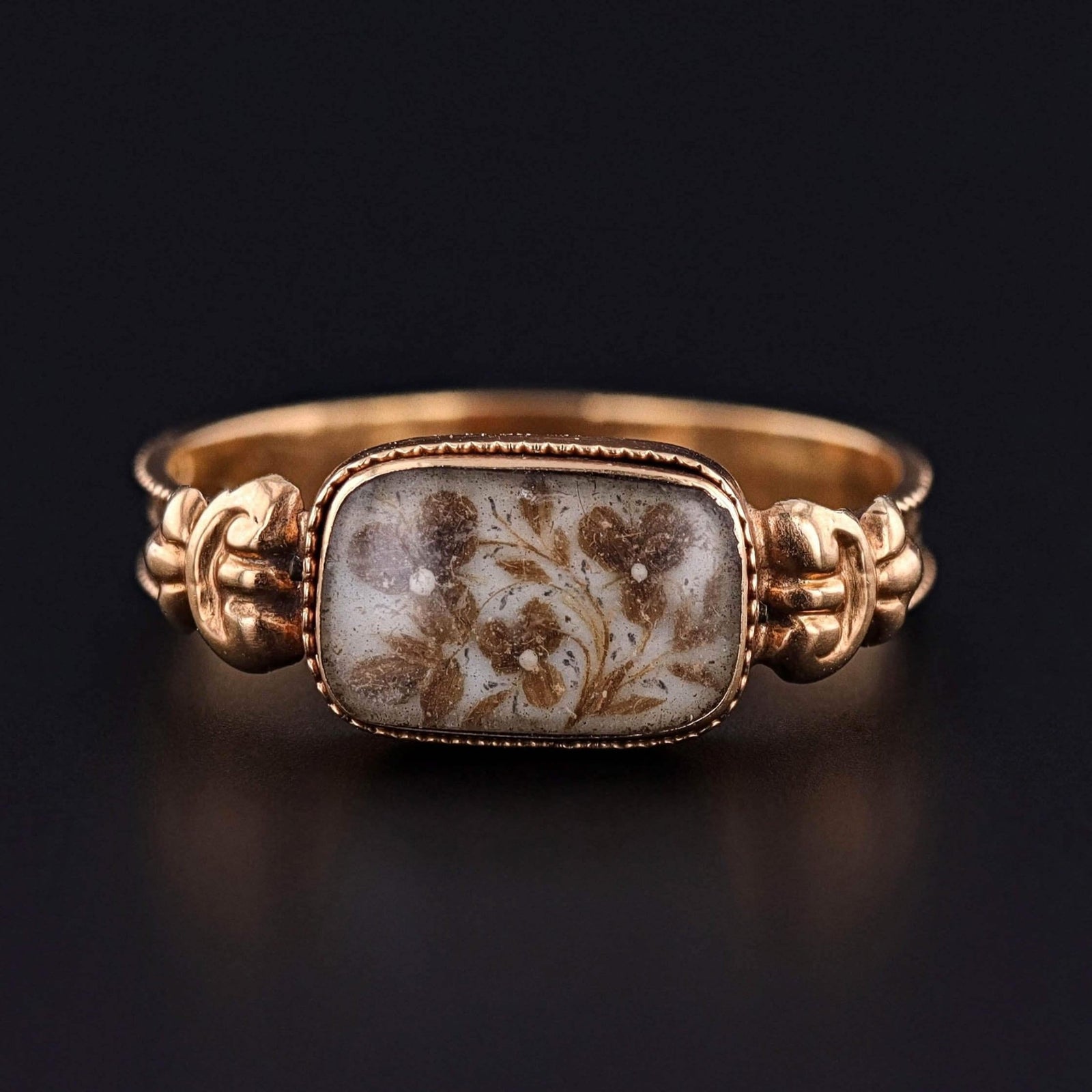 Antique Hairwork Pansy Ring of 18k Gold - Trademark Antiques