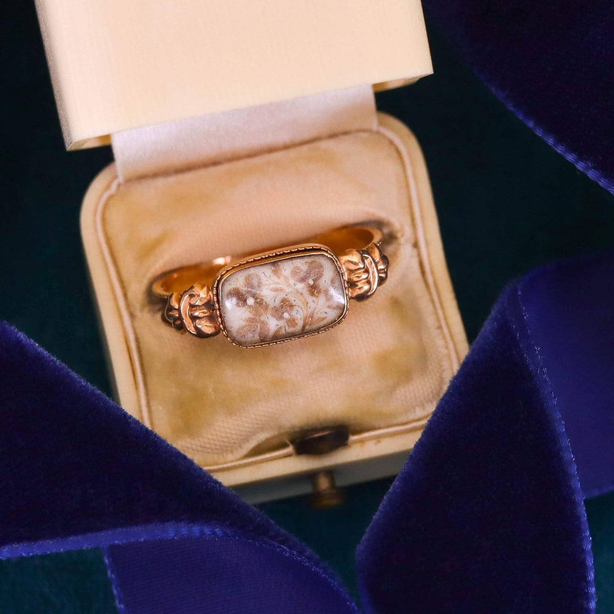 Antique Hairwork Pansy Ring of 18k Gold - Trademark Antiques