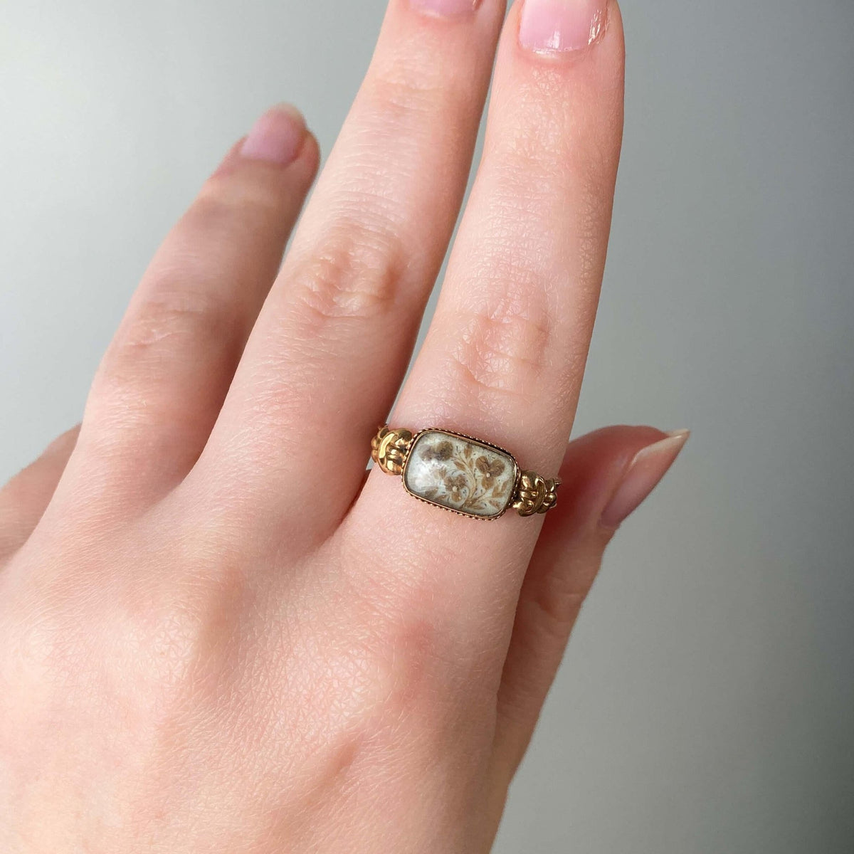 Antique Hairwork Pansy Ring of 18k Gold - Trademark Antiques