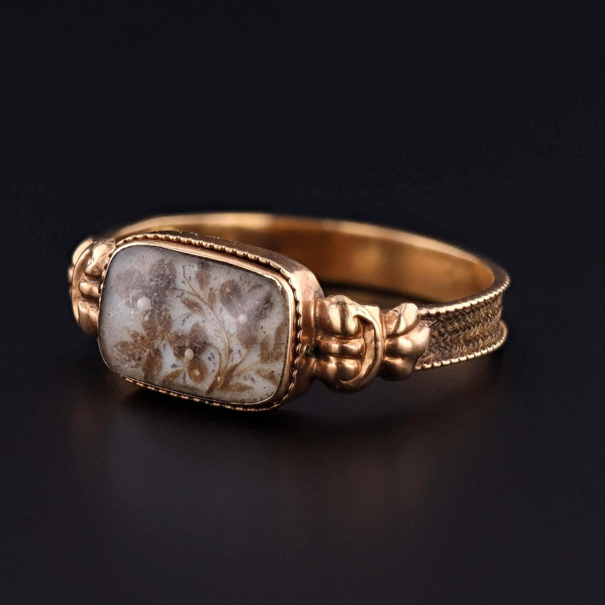Antique Hairwork Pansy Ring of 18k Gold - Trademark Antiques