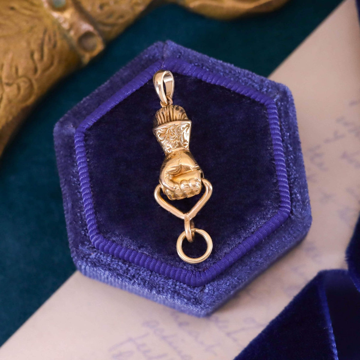 Antique Hand Charm Holder of 14k and 18k Gold - Trademark Antiques