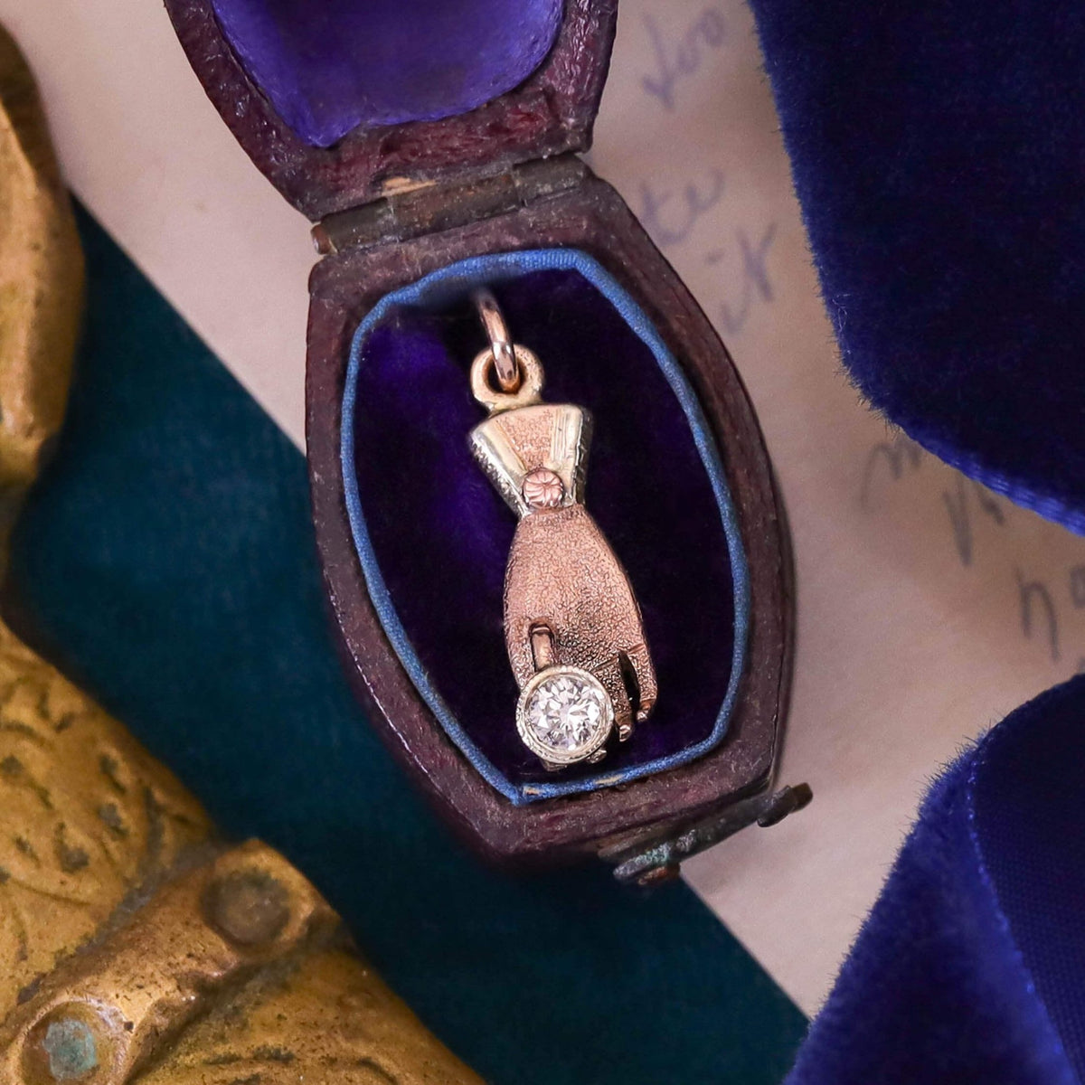 Antique Hand with Diamond Charm of 9ct Gold - Trademark Antiques