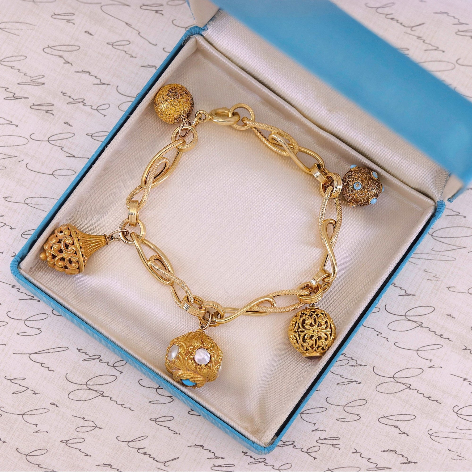 Antique Hatpin Charm Bracelet of 14k & 18k Gold - Trademark Antiques