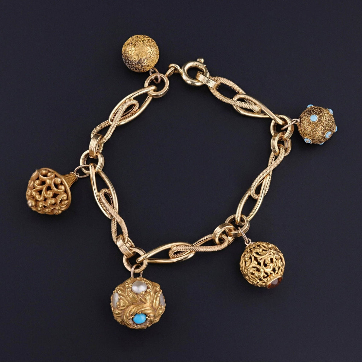 Antique Hatpin Charm Bracelet of 14k &amp; 18k Gold - Trademark Antiques