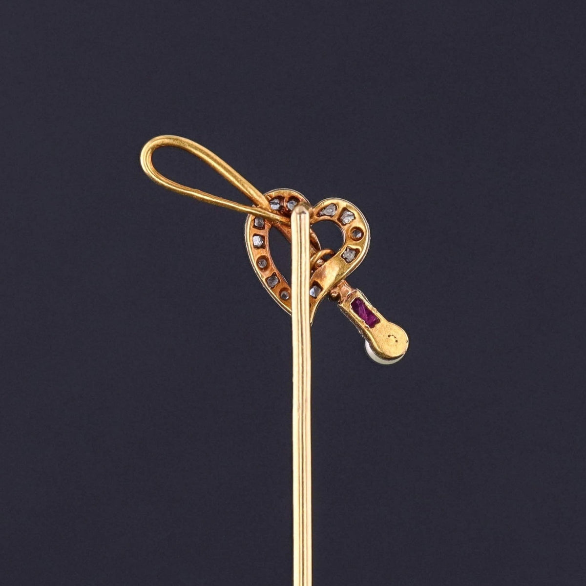 Antique Heart and Riding Crop Stickpin of 18k Gold - Trademark Antiques