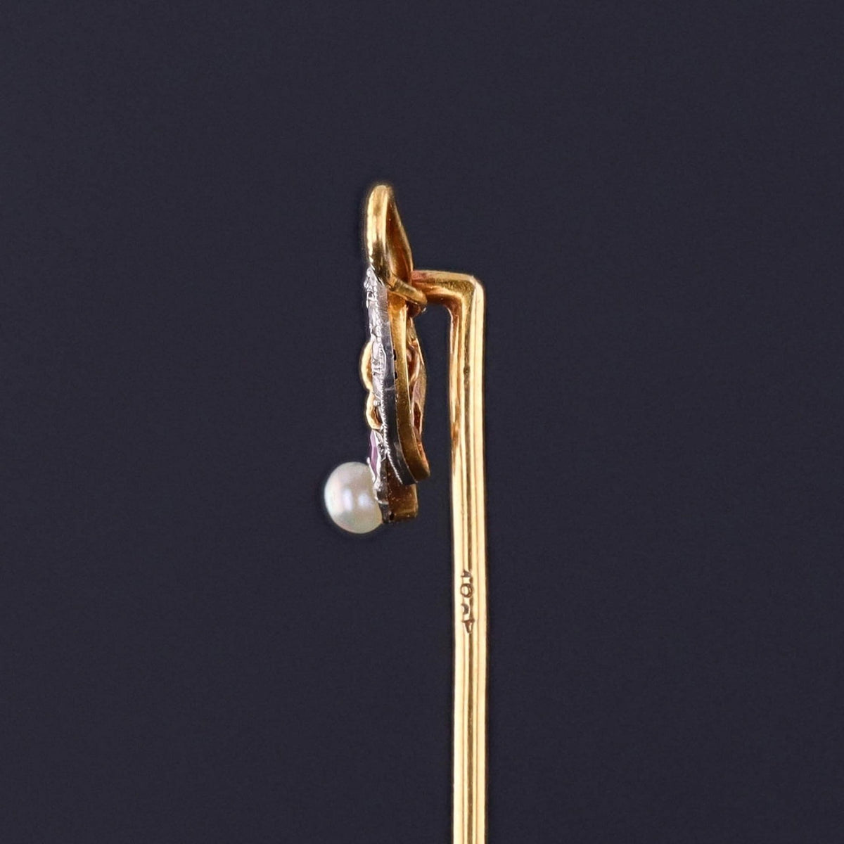Antique Heart and Riding Crop Stickpin of 18k Gold - Trademark Antiques