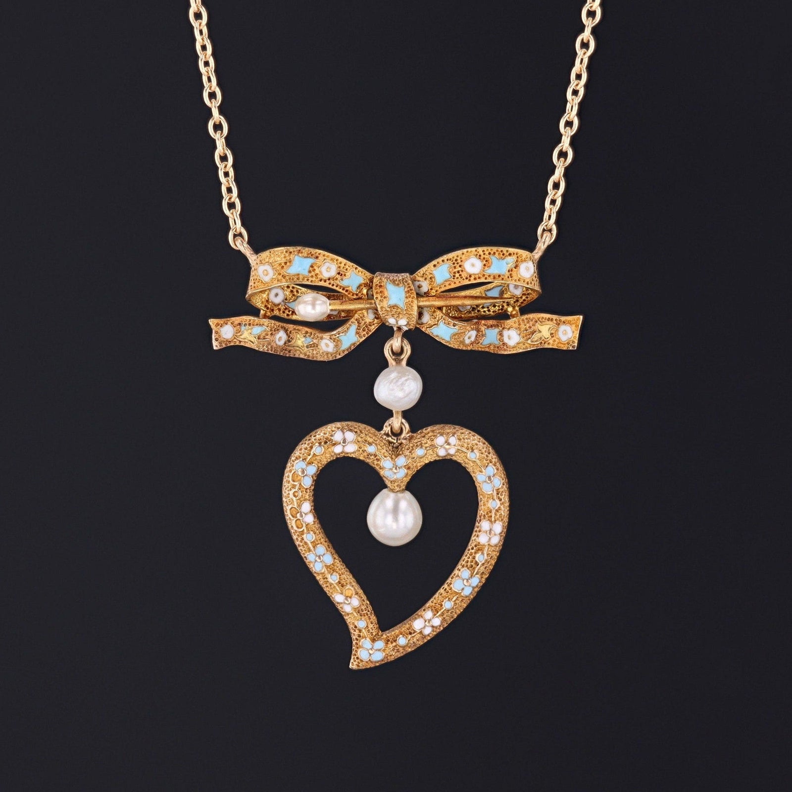 Antique Heart Conversion Necklace of 14k Gold - Trademark Antiques