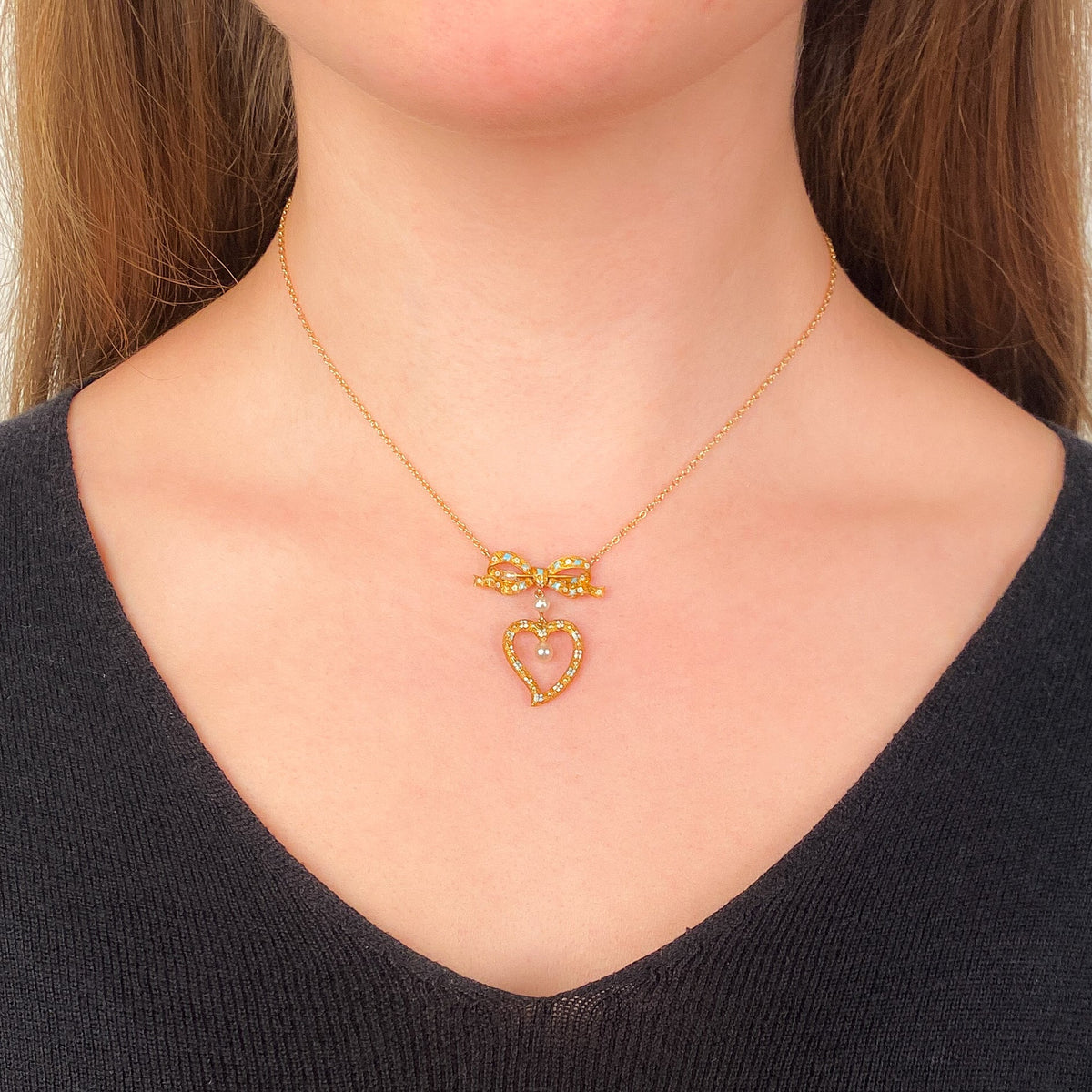 Antique Heart Conversion Necklace of 14k Gold - Trademark Antiques