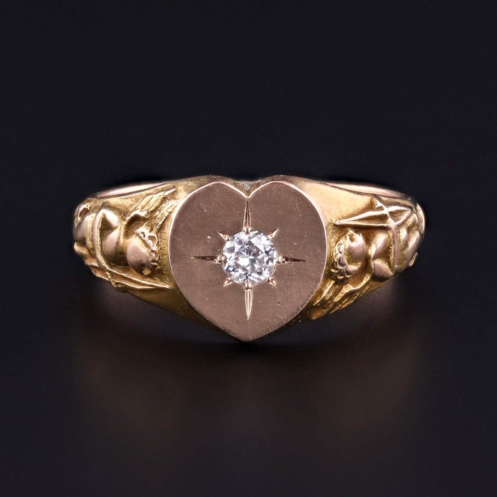 Antique Heart Signet Ring of 10k Gold - Trademark Antiques