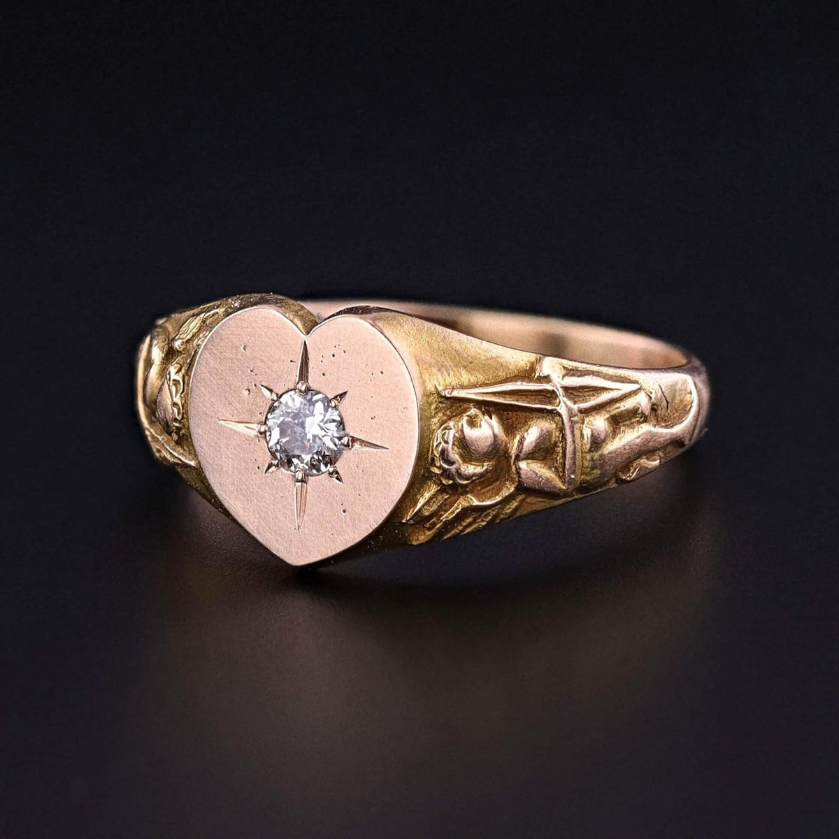 Antique Heart Signet Ring of 10k Gold - Trademark Antiques