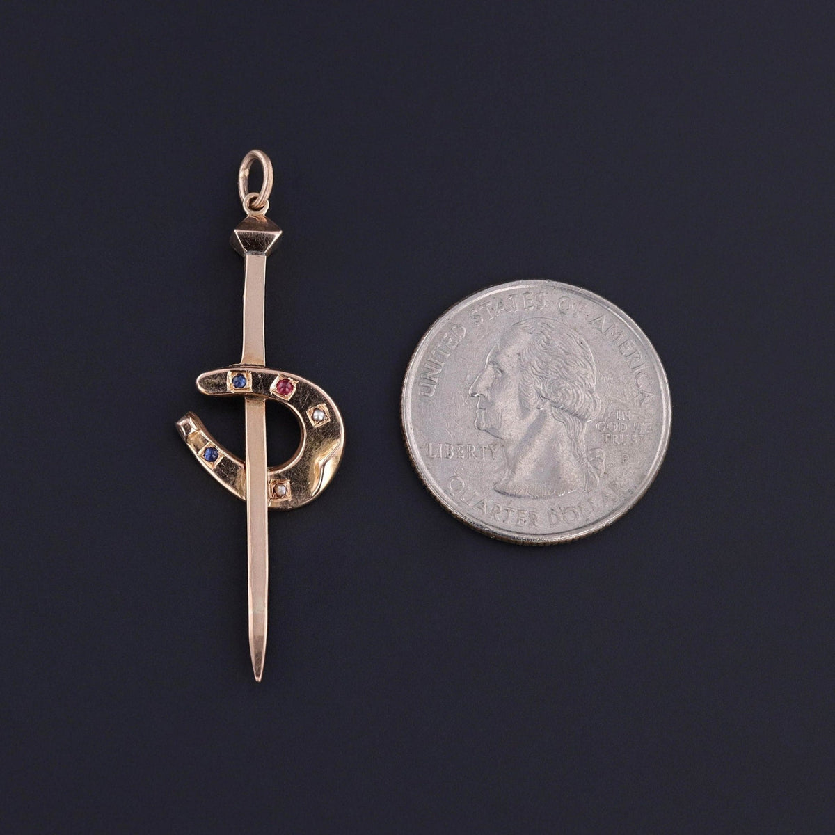 Antique Horseshoe and Nail Pendant of 18k Gold - Trademark Antiques