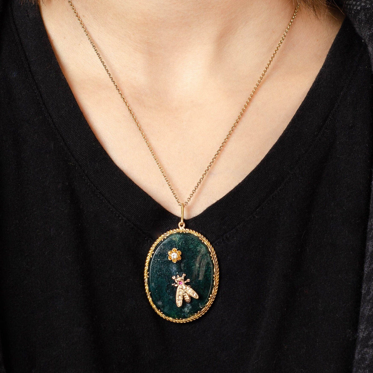 Antique Insect on Agate Conversion Pendant of 14k Gold - Trademark Antiques