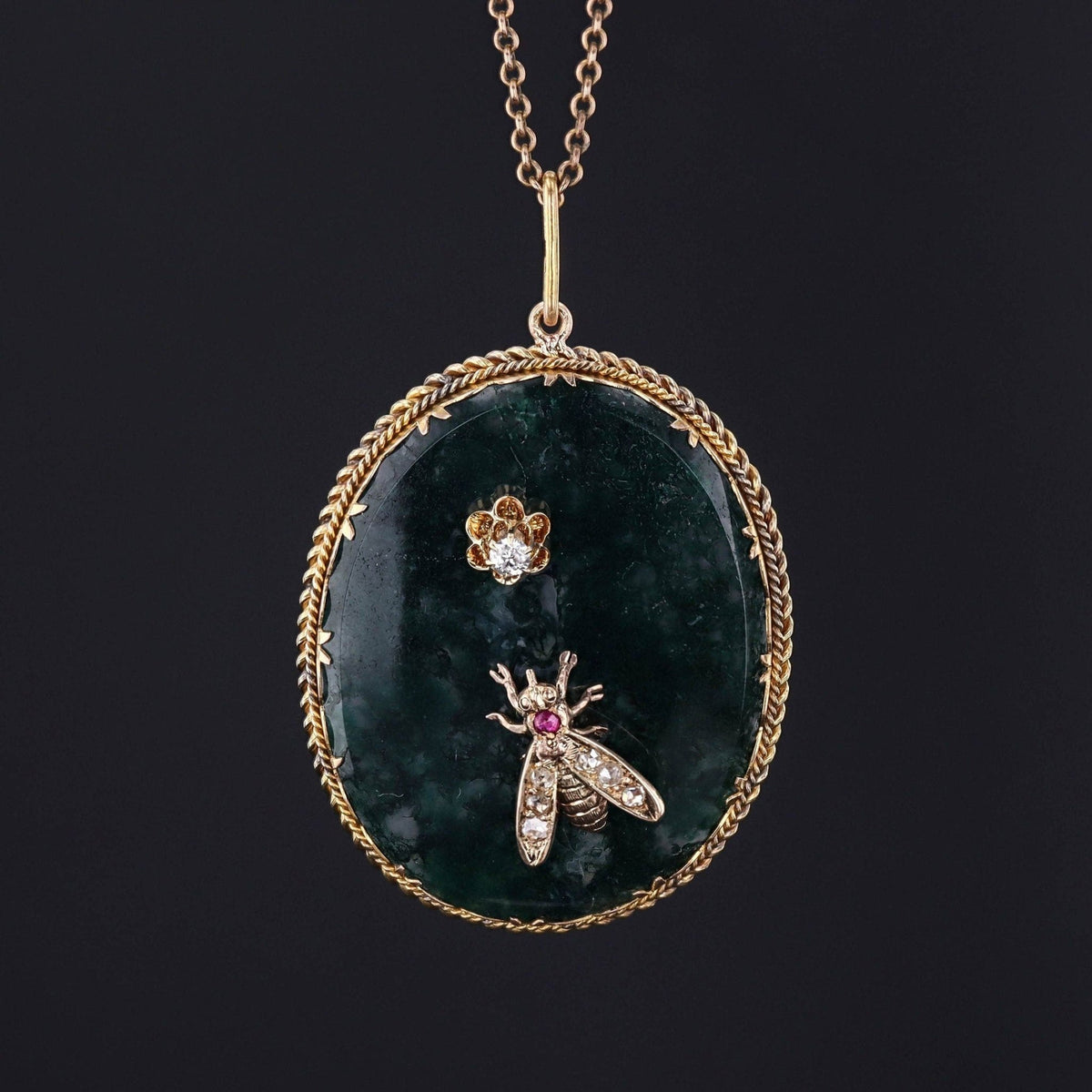 Antique Insect on Agate Conversion Pendant of 14k Gold - Trademark Antiques
