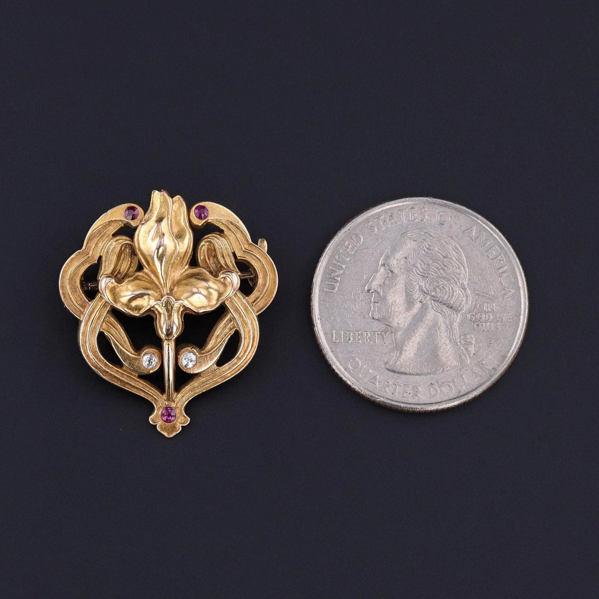 Antique Iris Brooch of 14k Gold by Riker Brothers - Trademark Antiques