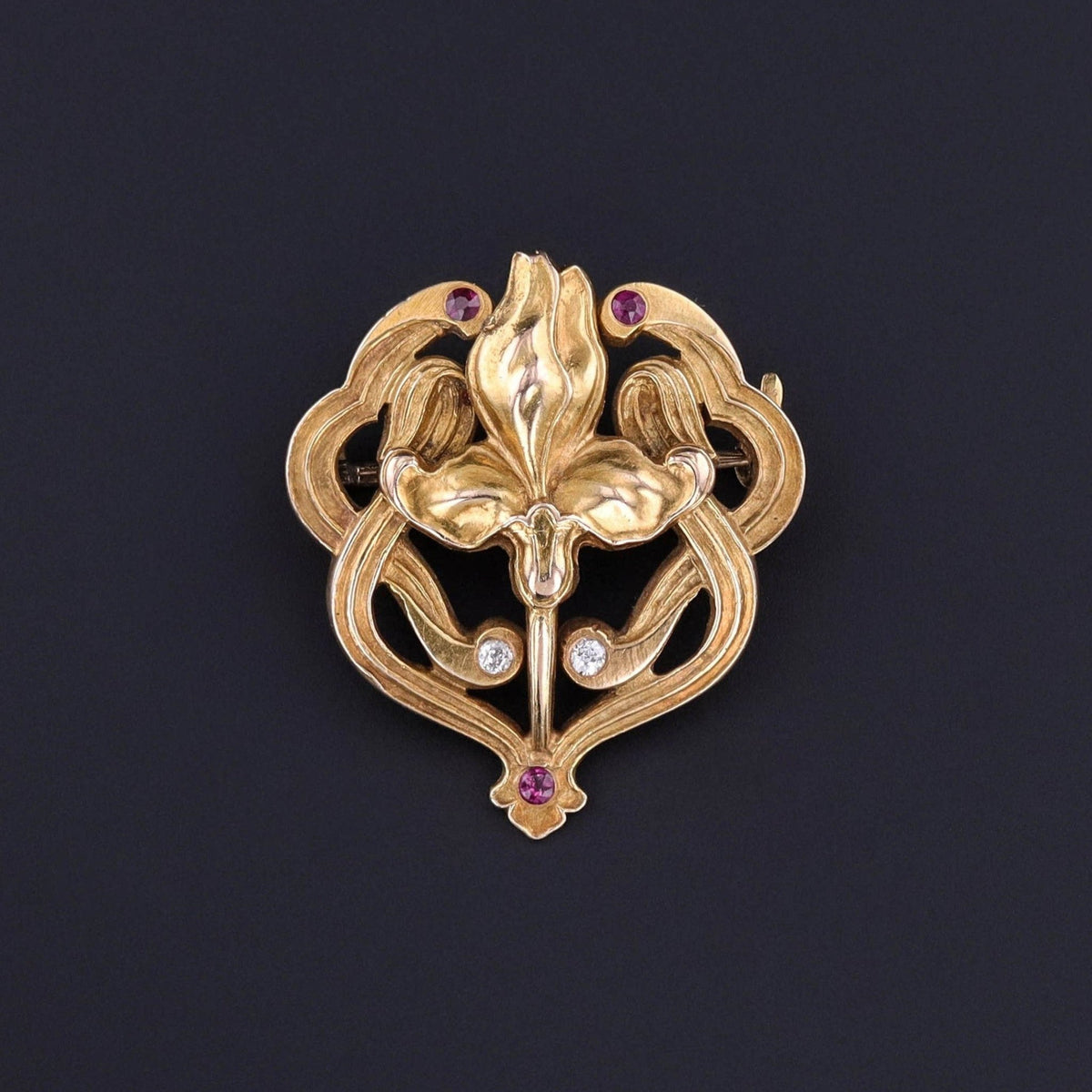 Antique Iris Brooch of 14k Gold by Riker Brothers - Trademark Antiques