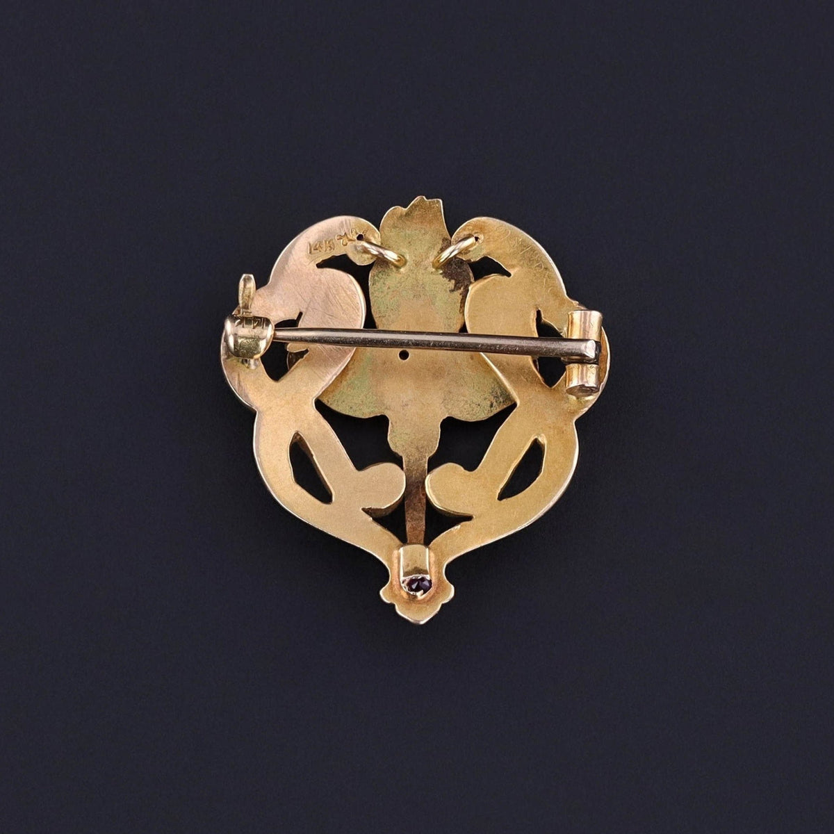 Antique Iris Brooch of 14k Gold by Riker Brothers - Trademark Antiques