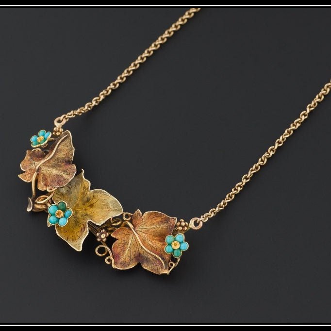 Antique Ivy Leaf Necklace of 14k Gold - Trademark Antiques