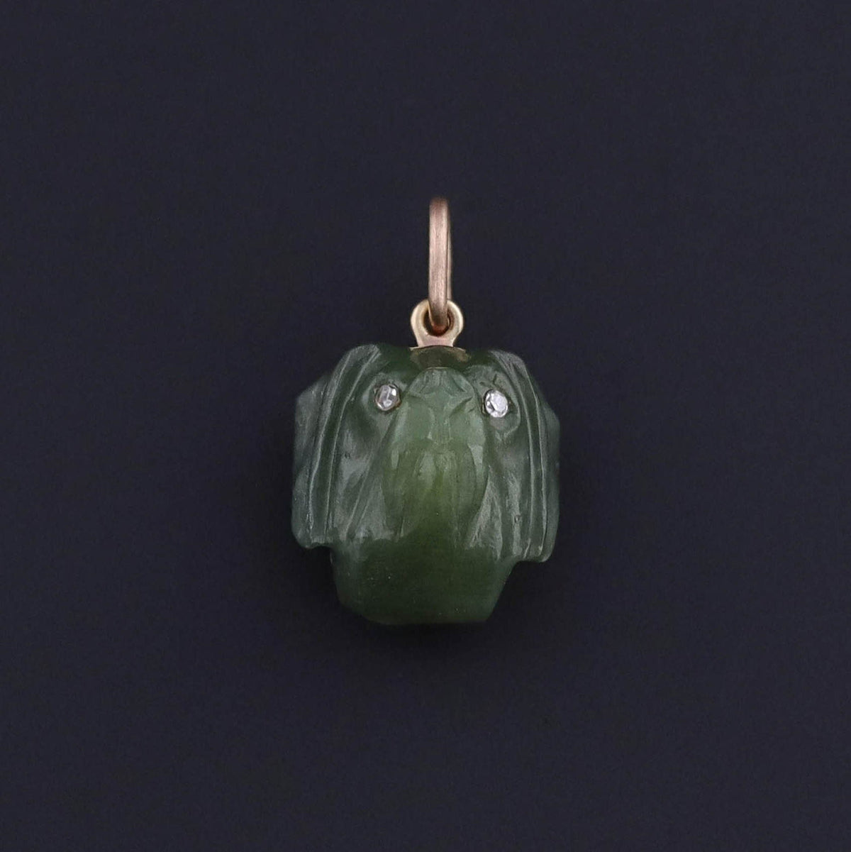 Antique Jade Dog Charm of 14k Gold - Trademark Antiques