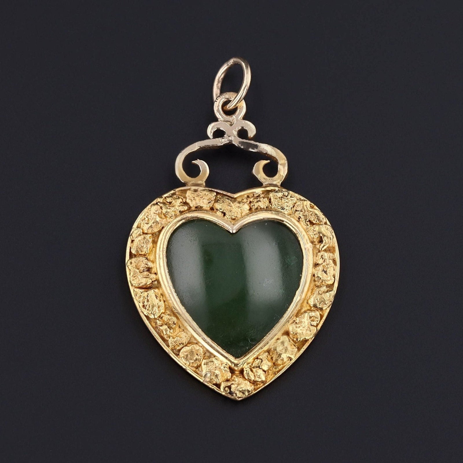 Antique Jade Heart Pendant of 14k Gold - Trademark Antiques