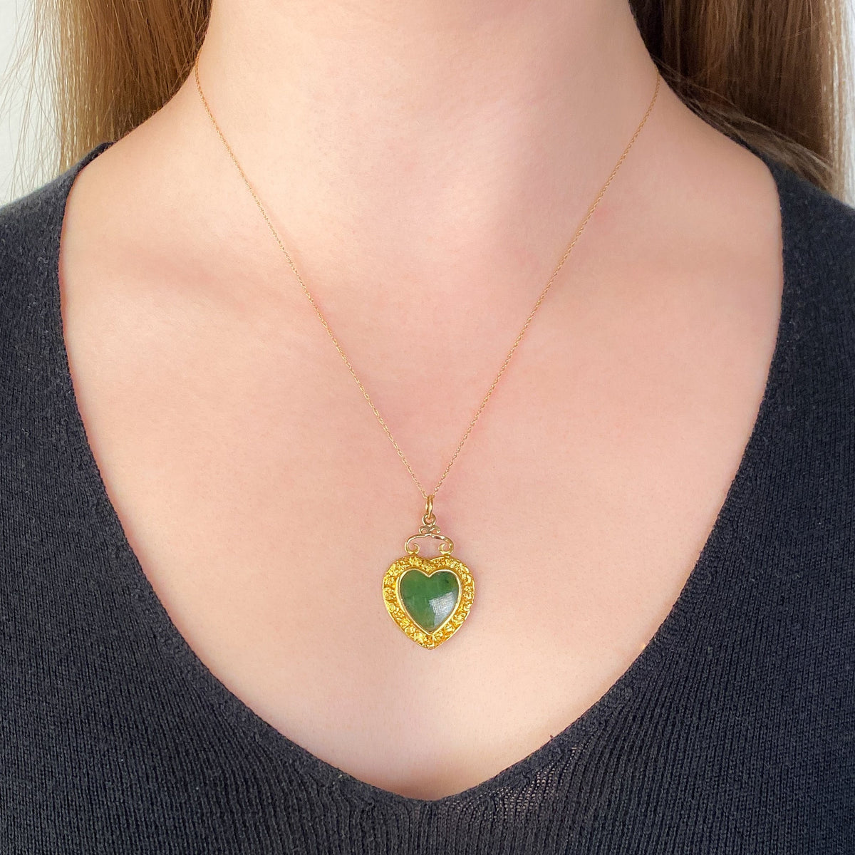 Antique Jade Heart Pendant of 14k Gold - Trademark Antiques