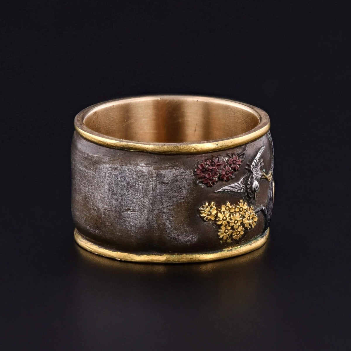 Antique Japanese Meiji Shibuichi Band Ring of 14k Gold - Trademark Antiques