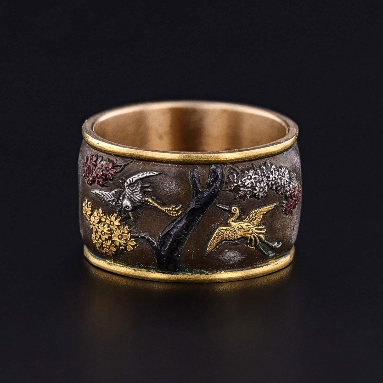 Antique Japanese Meiji Shibuichi Band Ring of 14k Gold - Trademark Antiques