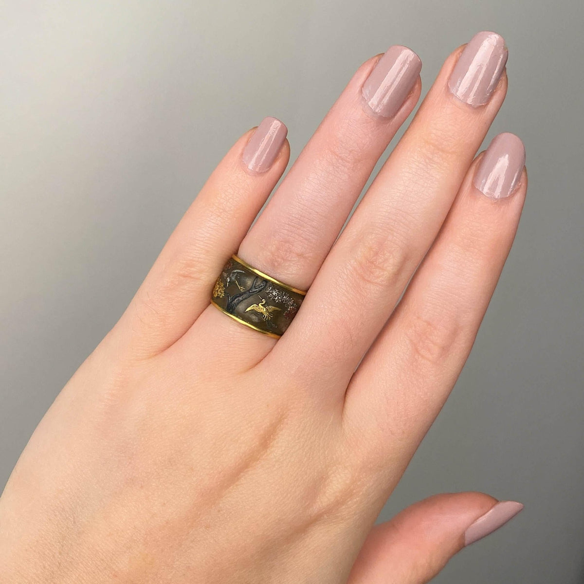 Antique Japanese Meiji Shibuichi Band Ring of 14k Gold - Trademark Antiques