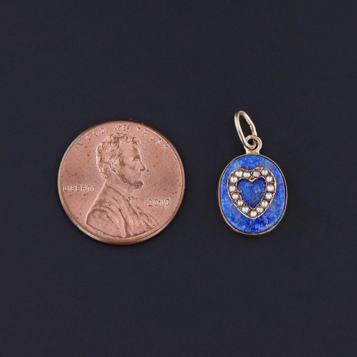 Antique Lapis and Pearl Heart Conversion Charm of 14k Gold - Trademark Antiques