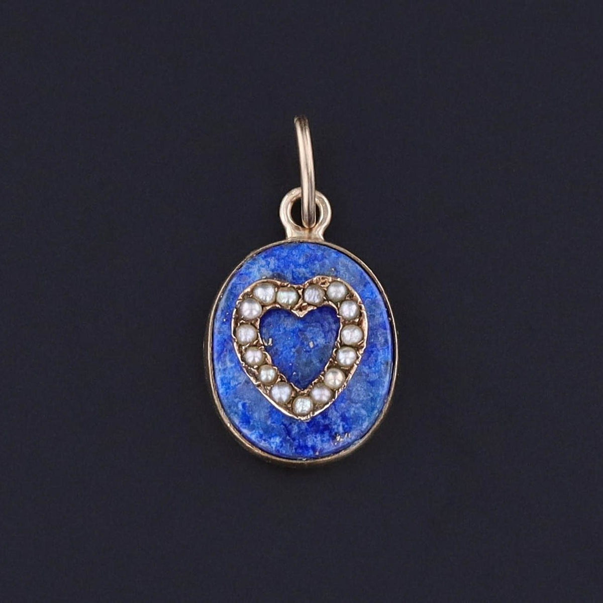 Antique Lapis and Pearl Heart Conversion Charm of 14k Gold - Trademark Antiques
