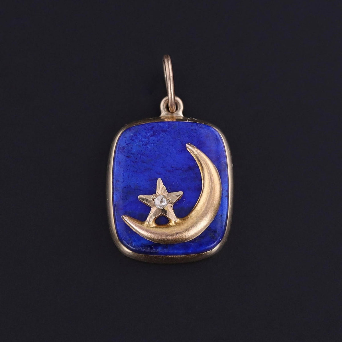 Antique Lapis Crescent Moon Pendant of 14k Gold - Trademark Antiques