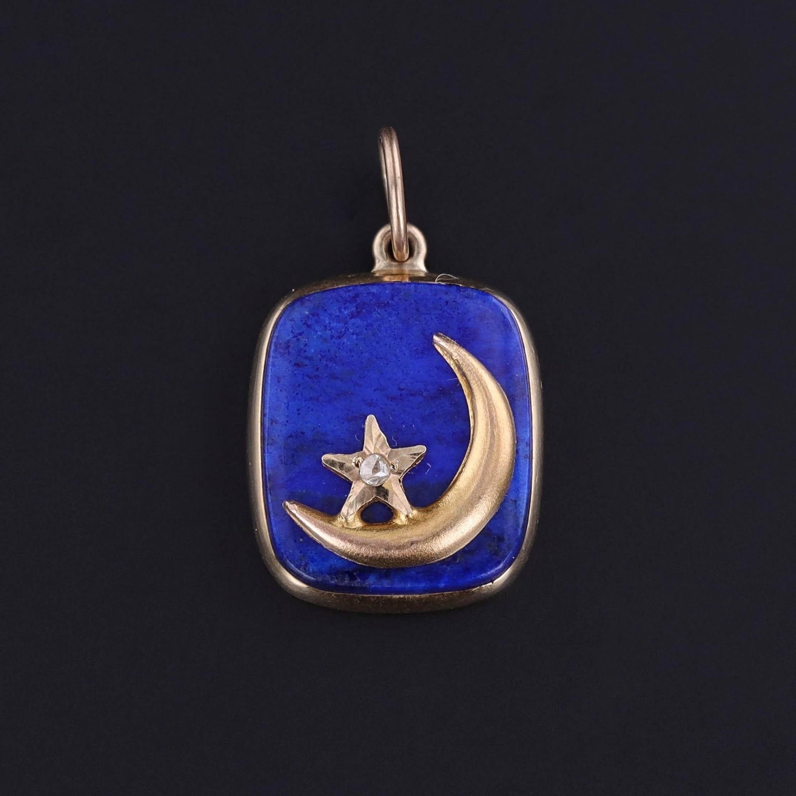 Antique Lapis Crescent Moon Pendant of 14k Gold - Trademark Antiques