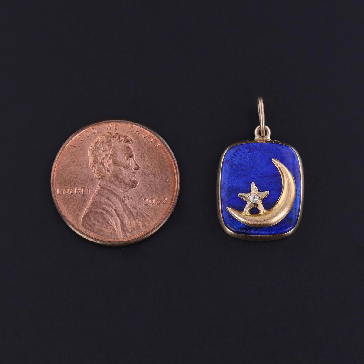 Antique Lapis Crescent Moon Pendant of 14k Gold - Trademark Antiques