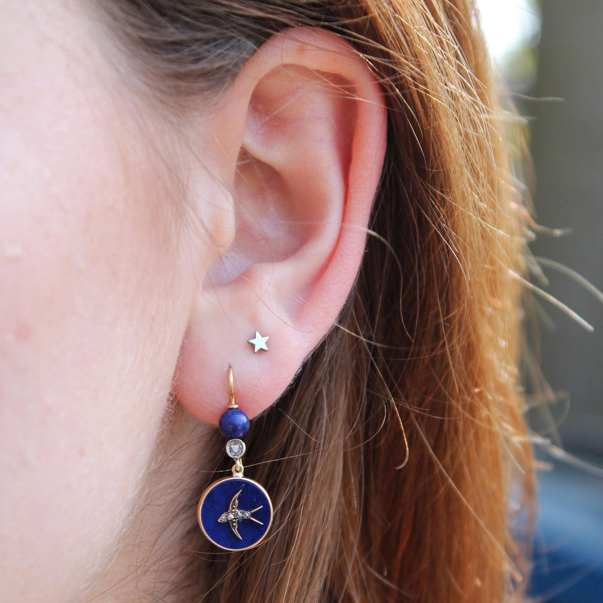 Antique Lapis Lazuli and Diamond Swallow Bird Earrings - Trademark Antiques