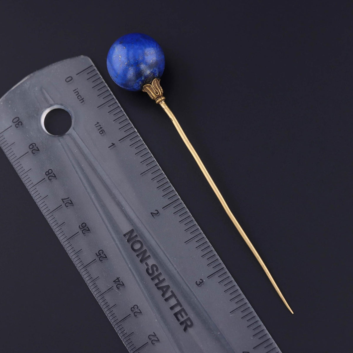 Antique Lapis Lazuli Orb Hatpin of 18k Gold - Trademark Antiques