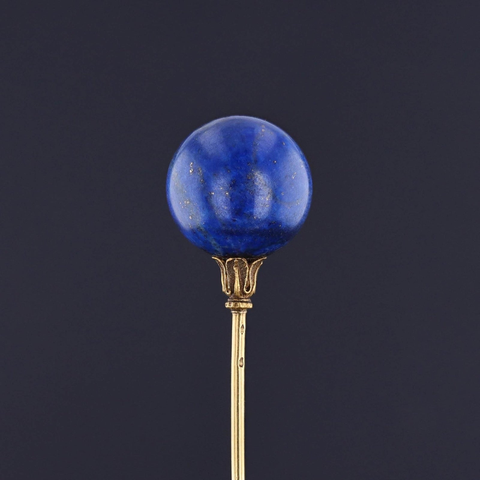 Antique Lapis Lazuli Orb Hatpin of 18k Gold - Trademark Antiques