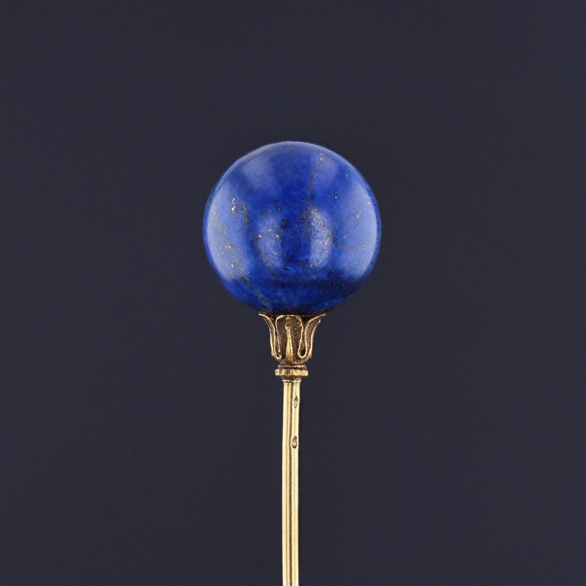 Antique Lapis Lazuli Orb Hatpin of 18k Gold - Trademark Antiques